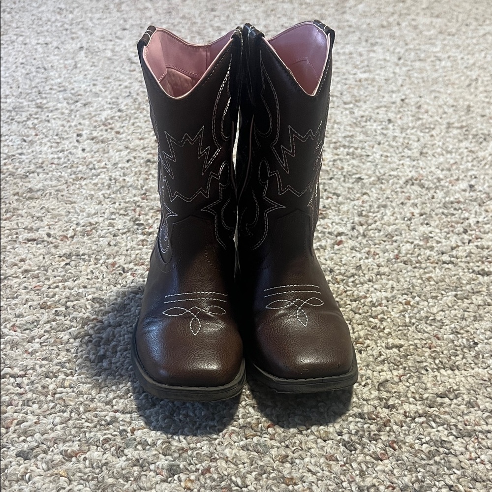 Girls size 14 Brown Western Cowboy Boots with Pink Lining